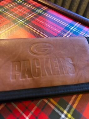 Green Bay Packers Checkbook Cover by Rico Industries Brown Leather NWT